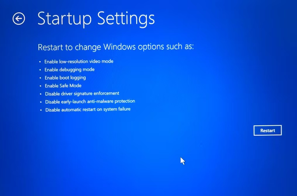  Startup settings را در پنجره زیر انتخاب نمایید.